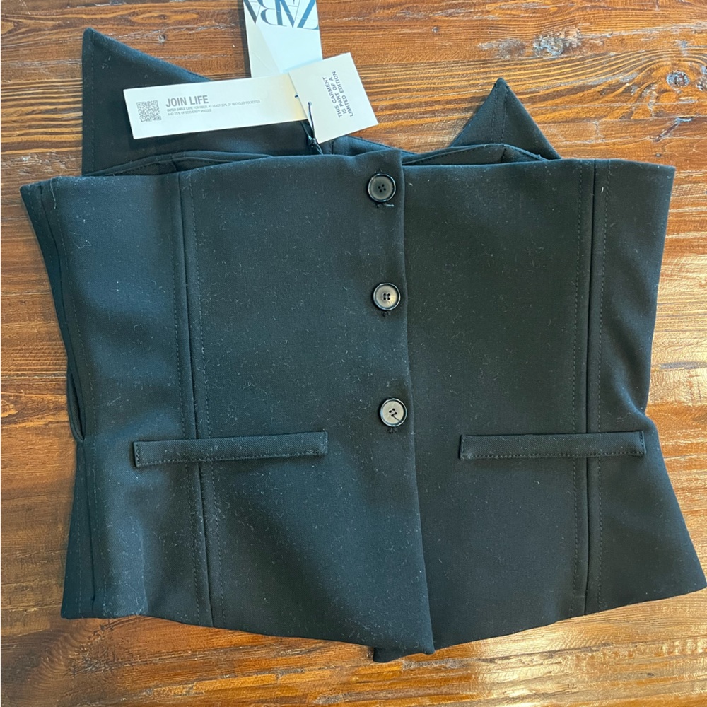 NWT ZARA LIMITED EDITION ASYMMETRIC BUSTIER Corset Top M Black, size: Large